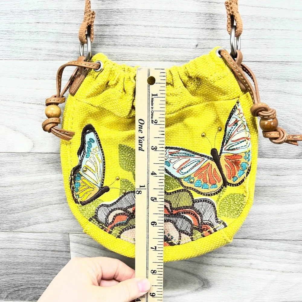 Vintage Fossil Crossbody Bag Purse Yellow Butterfly Motif‎ Mini Graphic Canvas - Picture 10 of 13